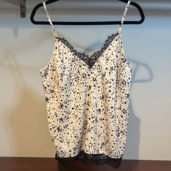 a new day Tops - a new day Black and Cream Patterned Camisole with Lace